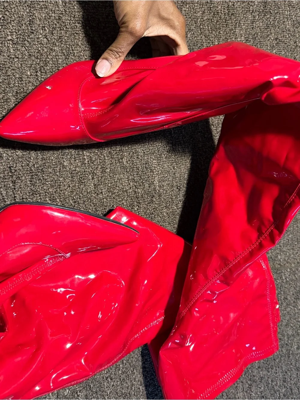 Red Patent Over-the-Knee Stiletto Boots - Women